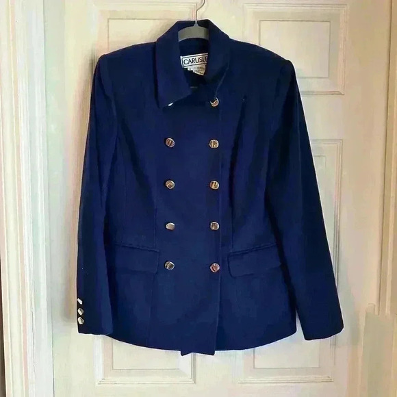 Carlisle Jackets & Blazers - Vintage Carlisle Coat Womens Size 8 Wool Cashmere Cobalt Blue Lined Gold Button